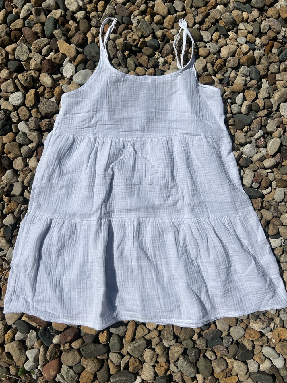 Girls' White Tiered Spaghetti-Strap Dress